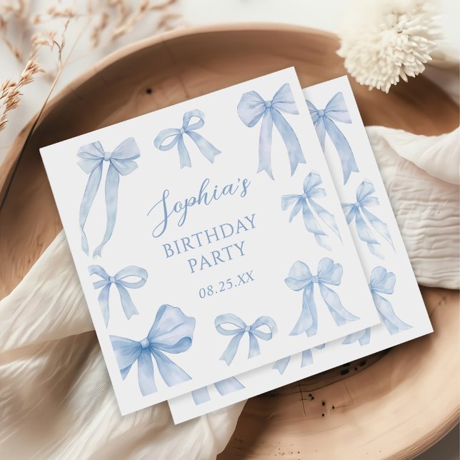 Blue Coquette Bow Girl Birthday Party Napkin (Creator Uploaded)