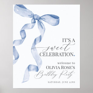 Blue Coquette Bow Girl Birthday Party Welcome Sign