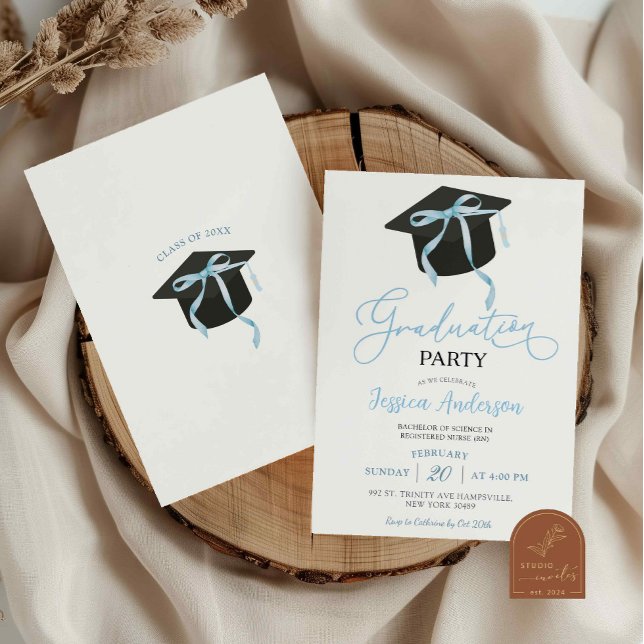 Blue Coquette Bow Graduation Party Invitation (Creator Uploaded)