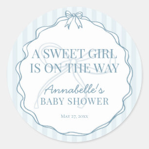 Blue Coquette Bow Pastel Baby Shower Invite Seal