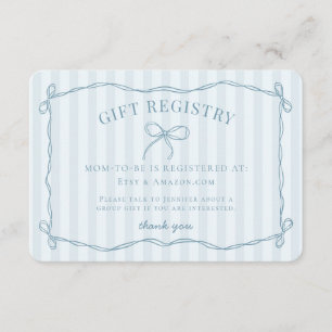 Blue Coquette Bow Pastel Baby Shower Registry Enclosure Card