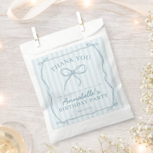 Blue Coquette Bow Pastel Birthday Party Dessert Favour Bag