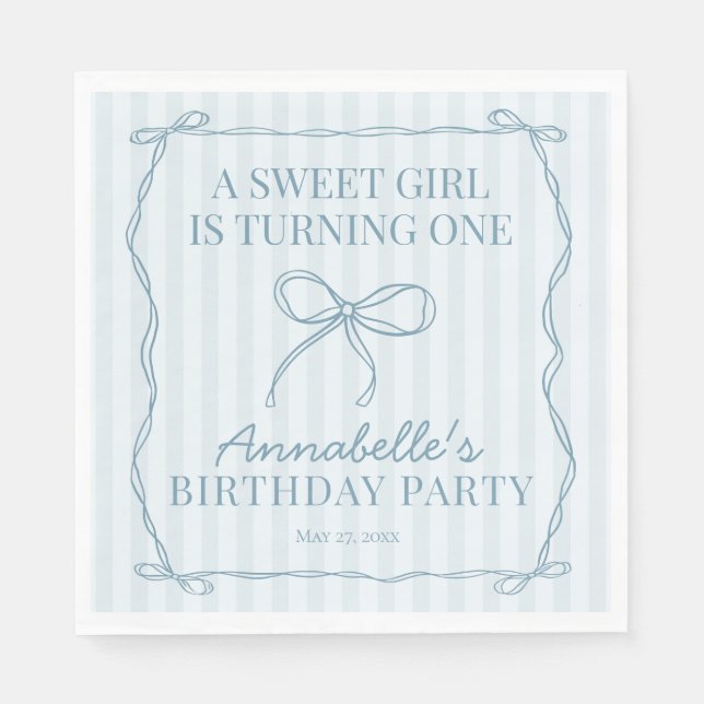 Blue Coquette Bow Pastel Birthday Party Table Deco Napkin (Front)