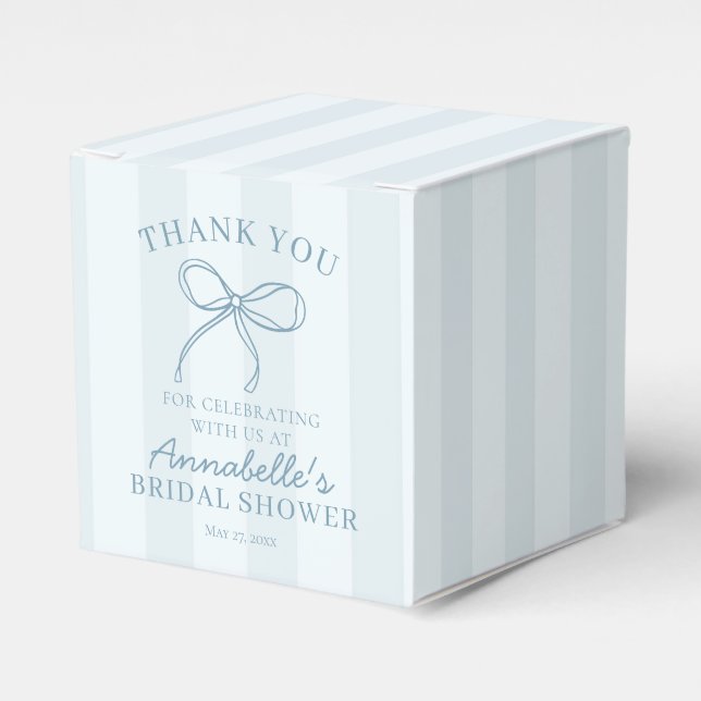Blue Coquette Bow Pastel Bridal Shower Dessert Favour Box (Front Side)