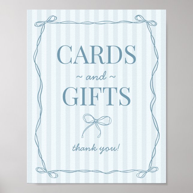 Blue Coquette Bow Pastel Cards and Gifts Sign (Front)