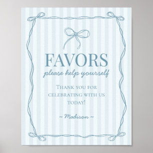 Blue Coquette Bow Pastel Favors Sign