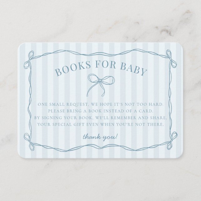 Blue Coquette Bow Pastel Shower Books for Baby Enclosure Card (Front)