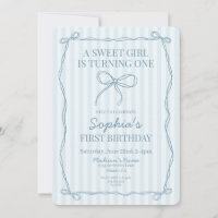 Blue Coquette Bow Pastel Striped Birthday Party