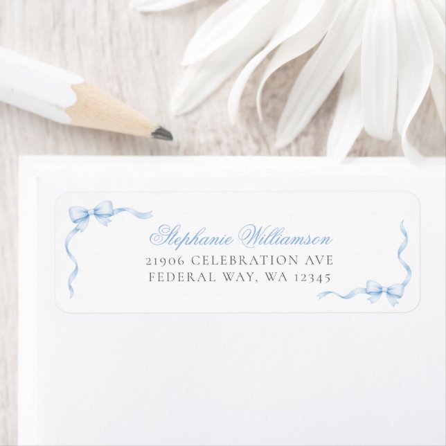 Blue Coquette Bow Return Address Label (Insitu)