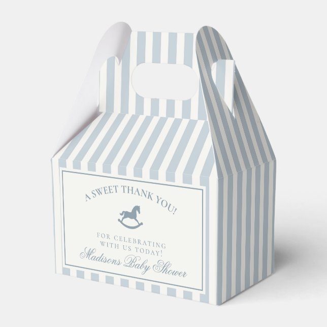 Blue Coquette Bow Rocking Horse Baby Shower Favour Box (Front Side)