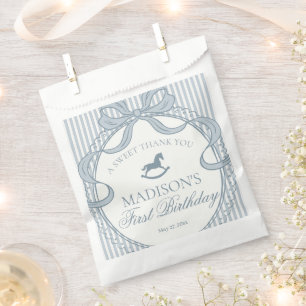 Blue Coquette Bow Rocking Horse Birthday Dessert Favour Bag