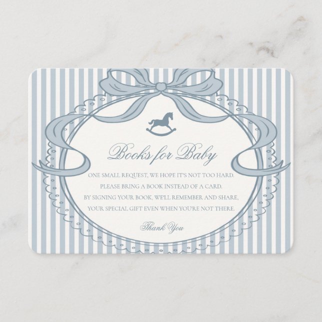 Blue Coquette Bow Rocking Horse Books for Baby Enclosure Card (Front)
