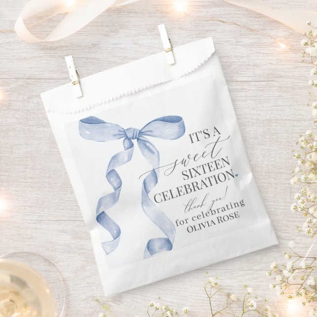 Blue Coquette Bow Sweet 16 Birthday Party Dessert  Favour Bag (Clipped)