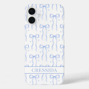 Blue Coquette Bows Monogrammed iPhone 16 Plus Case