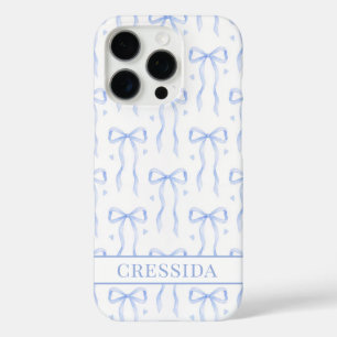 Blue Coquette Bows Monogrammed iPhone 16 Pro Case