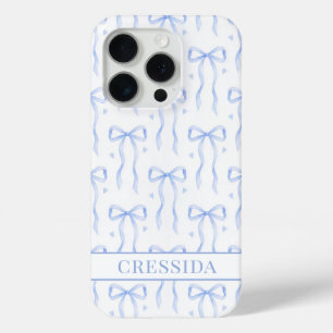 Blue Coquette Bows Monogrammed iPhone 15 Pro Case