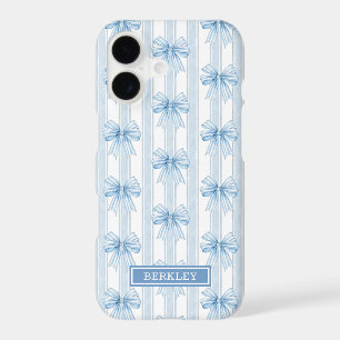 Blue Coquette Bows on Stripes Monogrammed