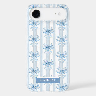 Blue Coquette Bows on Stripes Monogrammed
