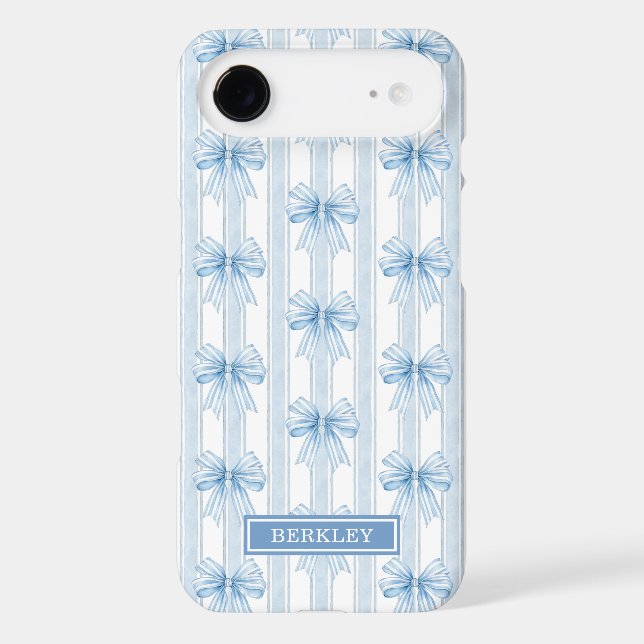 Blue Coquette Bows on Stripes Monogrammed (Back)