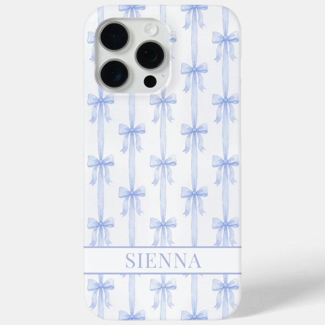 Blue Coquette Bows Striped Monogrammed Case-Mate iPhone Case (Back)