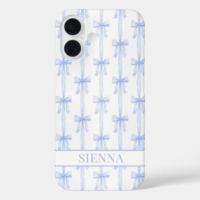 Blue Coquette Bows Striped Monogrammed Case-Mate iPhone Case (Back)