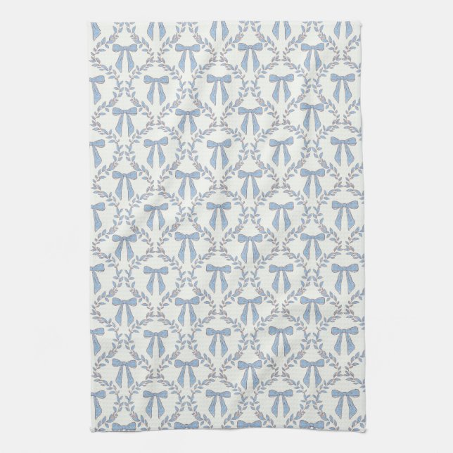 Blue Coquette Bows, Trellis, Preppy  Tea Towel (Vertical)