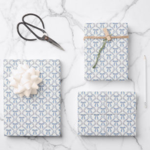 Blue Coquette Bows, Trellis, Preppy  Wrapping Paper Sheet