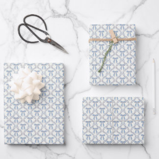 Blue Coquette Bows, Trellis, Preppy Wrapping Paper Sheet