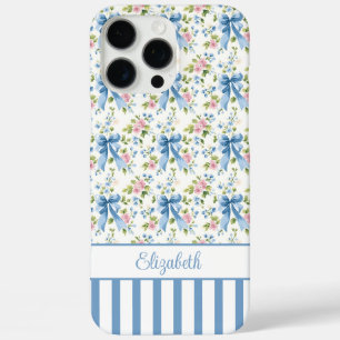 Blue Coquette Bows With Flowers Monogrammed iPhone 16 Pro Max Case