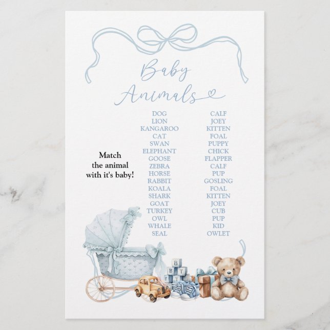 Blue Coquette Carriage Baby Animals Game Sign (Front)