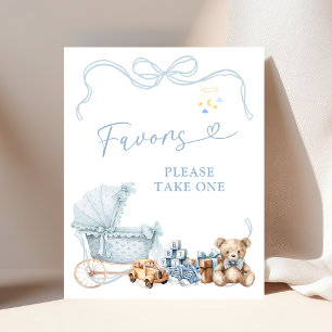 Blue Coquette Carriage Baby Shower Favors Poster