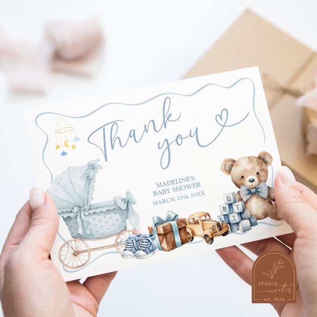 Blue Coquette Carriage Baby Shower Thank You Card (Creator Uploaded)