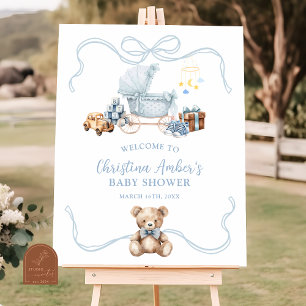 Blue Coquette Carriage Baby Shower Welcome Sign
