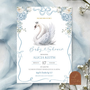 Blue Coquette Crowned Swan Baby Shower Invitation