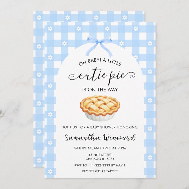 Blue Coquette Cutie Pie Baby Shower Invitation (Front/Back)