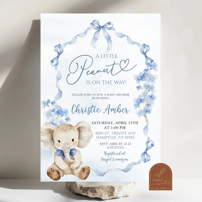 Blue Coquette Elephant Little Peanut Baby Shower Invitation (Creator Uploaded)