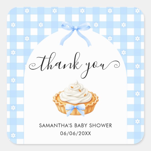 Blue Coquette Fall Pie Baby Shower Thank You Square Sticker (Front)
