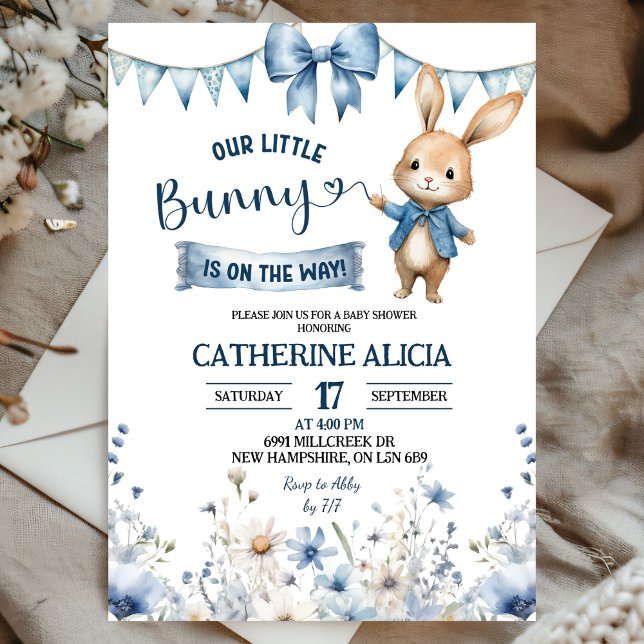 Blue Coquette Little Bunny Baby Shower Invitation (Creator Uploaded)