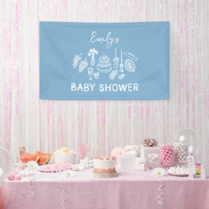 Blue Coquette Modern Hand Drawn Baby Shower Banner