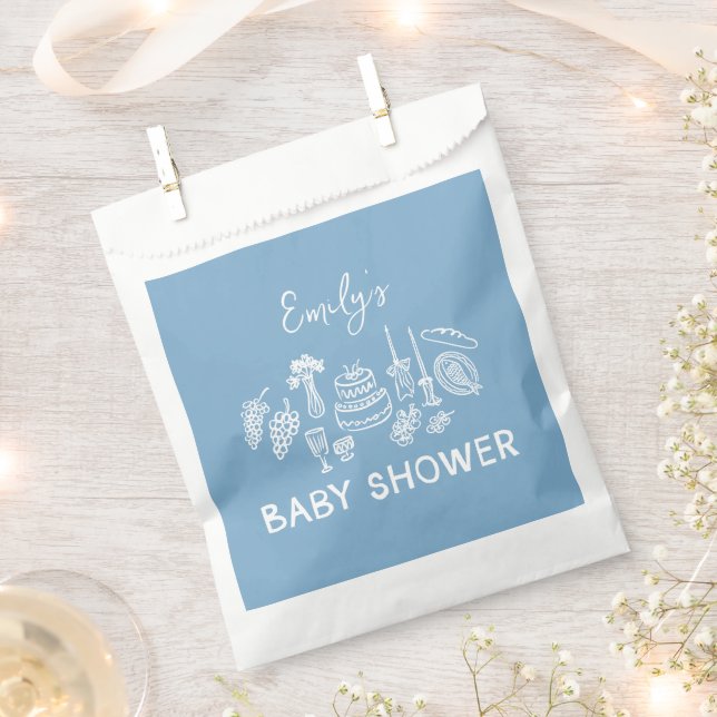 Blue coquette modern hand drawn baby shower favour bag (Clipped)