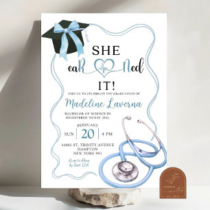 Blue Coquette Nurse Graduation Invitation