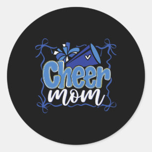 Blue Coquette Pom Poms Bow Cheer Mom Mama Cheerlea Classic Round Sticker