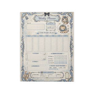 Blue Coquette Purrfect Week Weekly Planner Notepad