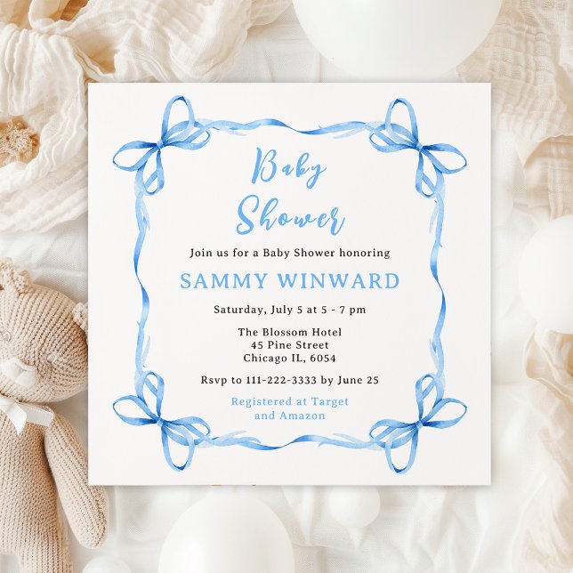 Blue Coquette Ribbon Baby Shower Invitation (Creator Uploaded)