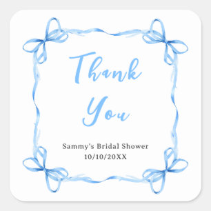 Blue Coquette Ribbon Bridal Shower Thank You Square Sticker
