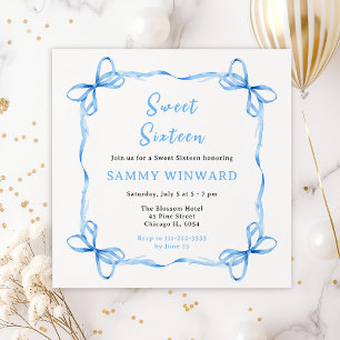 Blue Coquette Ribbon Sweet Sixteen Invitation