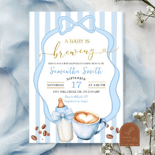 Blue Coquette Stripes baby is brewing baby Shower Invitation