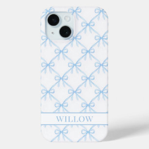Blue Coquette Watercolor Bows iPhone 15 Case