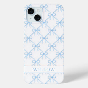 Blue Coquette Watercolor Bows iPhone 15 Mini Case