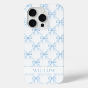 Blue Coquette Watercolor Bows iPhone 15 Pro Case